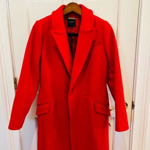 Ted Baker London Red Over Coat Alpaca Wool Cashmere Blend Size 2 - Picture 8 of 16